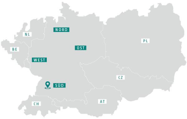 Landkarte der Vertriebsgebiete der Seemann Gestellbau GmbH